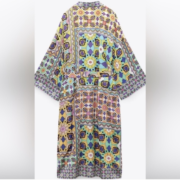 Zara Satin Multicolor Long Kimono Robe - Picture 4 of 9